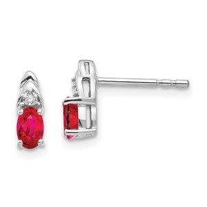 14k White Gold Red Ruby (July Birthstone) and Diamond Post Earrings